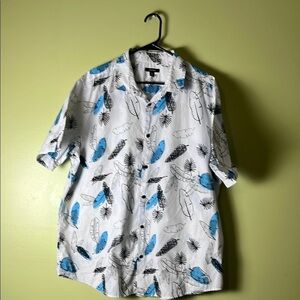 AlFANI men’s White and Blue Feather Print Shirt